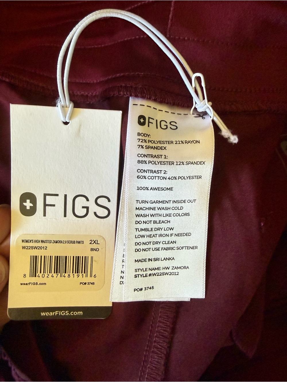 FIGS Burgundy V-Neck Medical Top and High Waisted Pants. Women - Picture 5 of 6